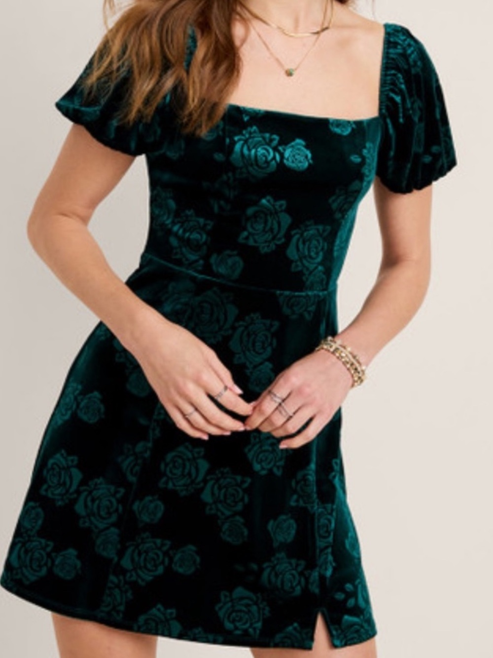 Francesca’s Tina Floral Velvet Square-Neck Mini Dress Size Medium New